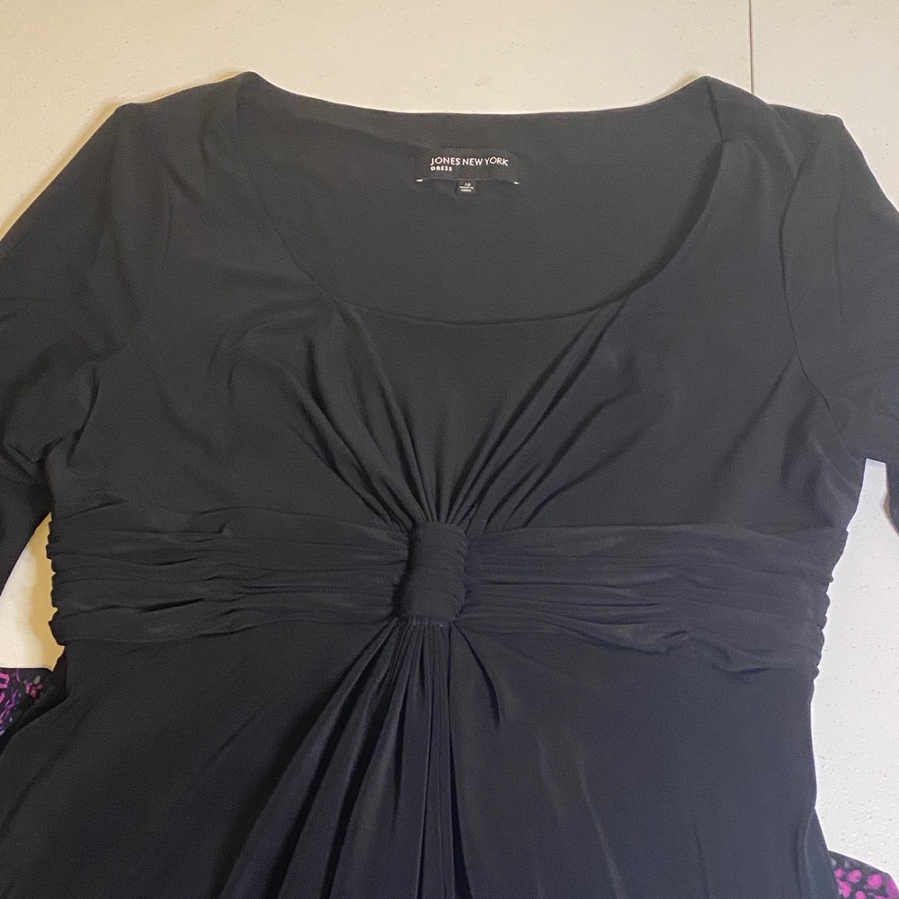 Jones New York Black Gathered Front Dress Sz 12